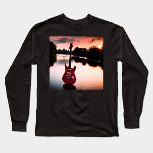 A Red Guitar Stadning On The River Thames in English Countryside At Sunset Long Sleeve T-Shirt